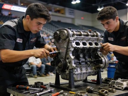 Student auto techs tear down V8 engines in live showdown at AAPEX Las Vegas Vegas Report