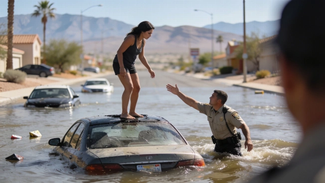 Las Vegas Rescuers Reach Woman Stranded on Car Roof Vegas Report